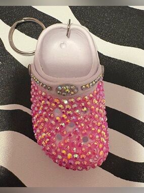 Pink Jeweled Croc Charm Keychain